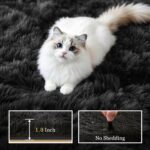 A luxurious black fluffy shag area rug, 5x7 feet, with a thick, soft pile, perfect for a living room or bedroom.